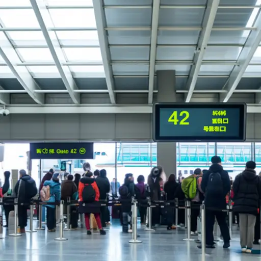 我们飞往芝加哥的航班现在在42号登机口开始登机。