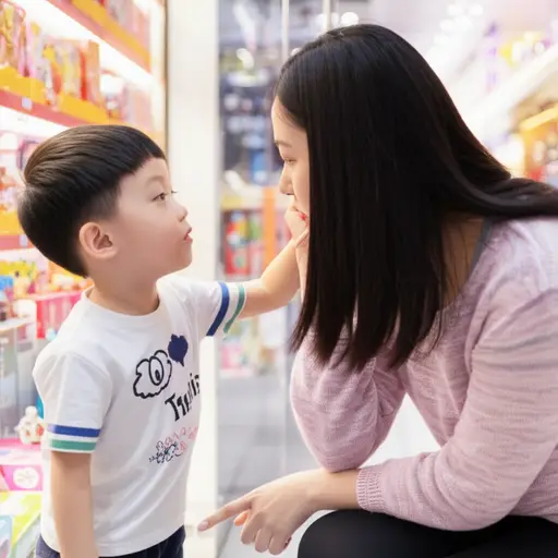 那个孩子恳求他的妈妈买那个玩具。