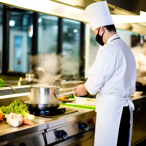 餐厅里的厨师做出可口的食物。