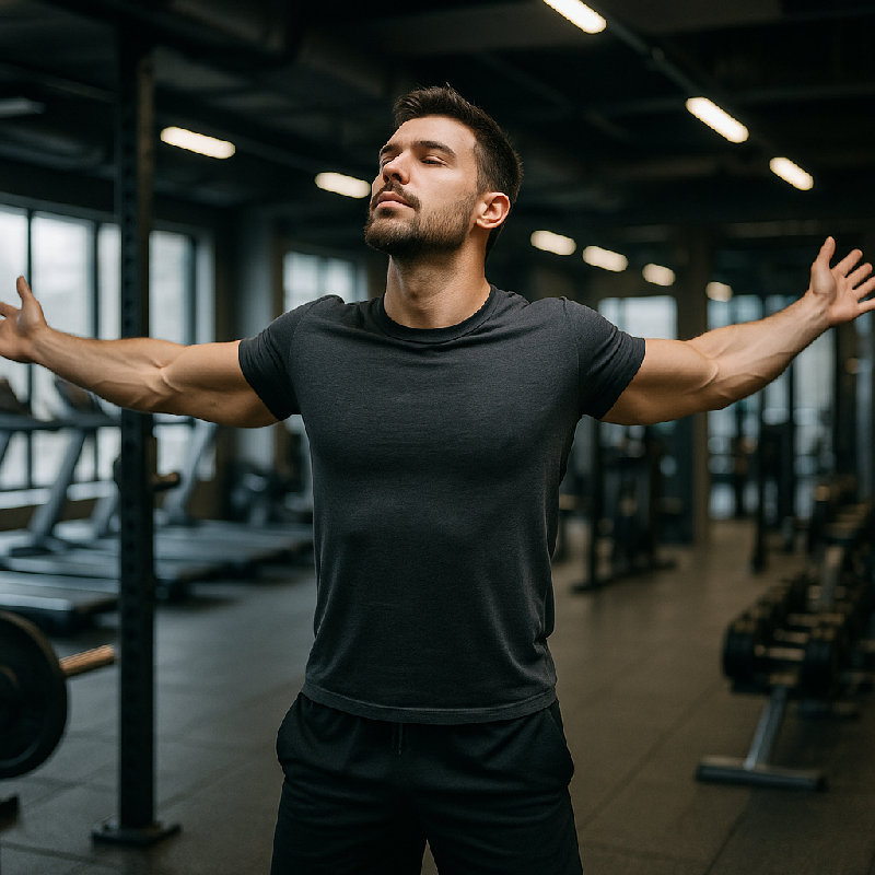 他深吸一口气，挺起胸膛。