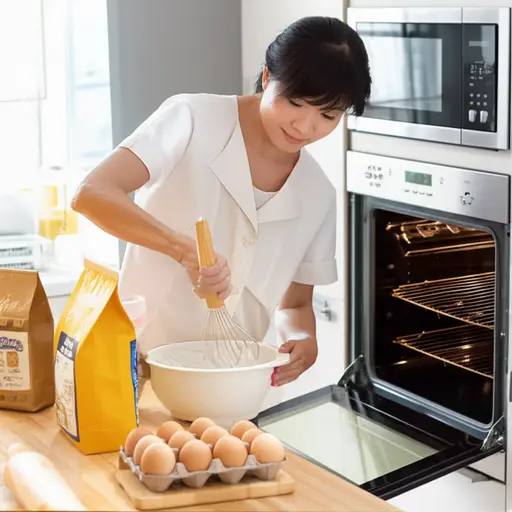 我妈妈正在厨房里做蛋糕。