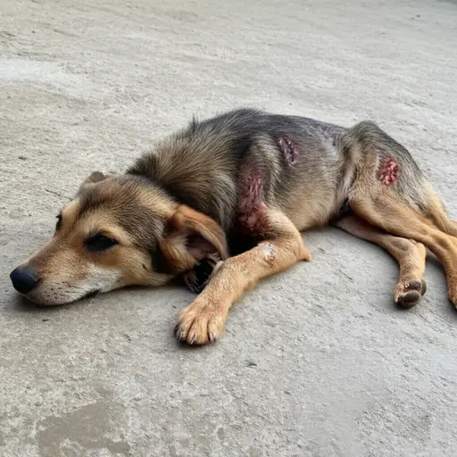 小狗受伤后非常虚弱。