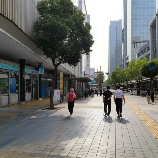 公共汽车站沿着街走。