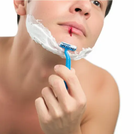 剃须刀在他刮胡子时滑了一下，他割伤了自己。