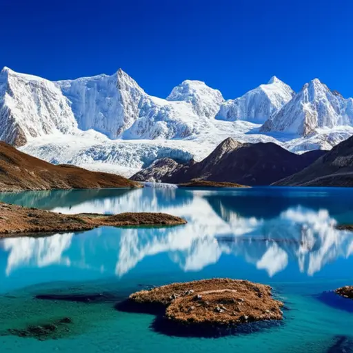 那里有许多湖泊，都是由从山上流下的融冰形成的。