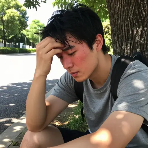在烈日下站了几个小时后，他开始感到晕眩，不得不坐下来。