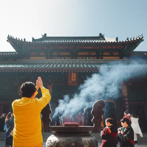 人们去寺庙祈祷。