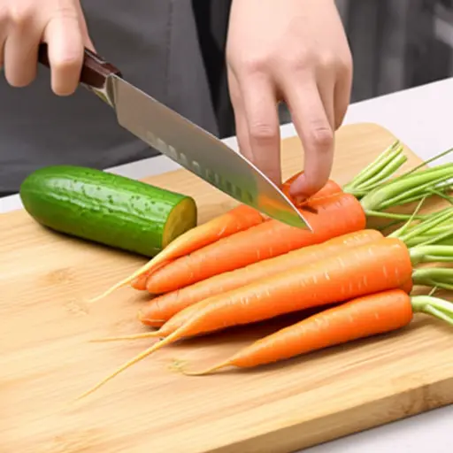 在切菜板上切蔬菜。