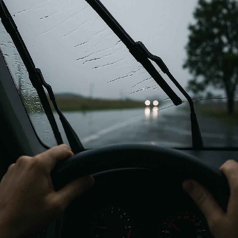 雨天开车时雨刷很有用。