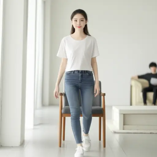 她站起来，朝他走去。