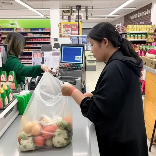 超市用塑料袋来装东西。