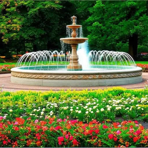 许多公共花园都有一个喷泉作为中心装饰。