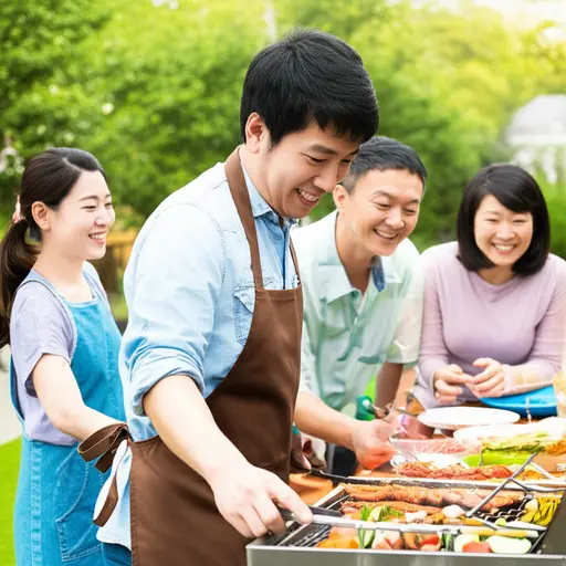 我爸爸喜欢在周末为我们做烧烤。