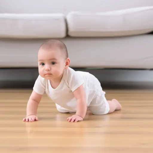 那个婴儿朝沙发爬去。