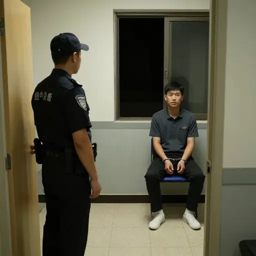 安全人员整夜看守着嫌疑人。