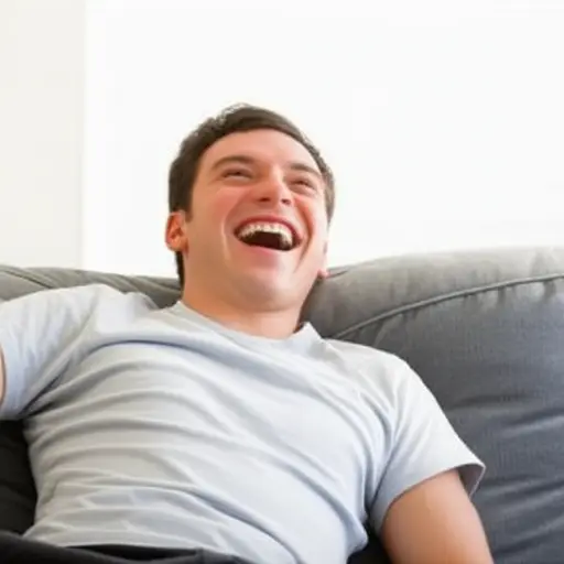 当我看到那个喜剧节目时，我忍不住大笑。