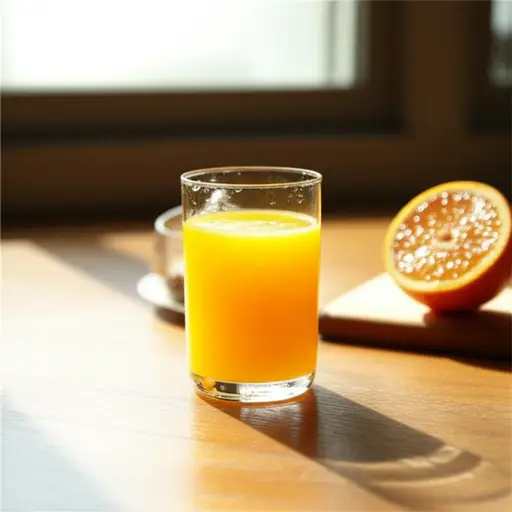 我早餐喝了一杯新鲜的橙汁。