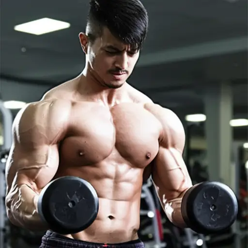 他因为举重而拥有强壮的手臂。