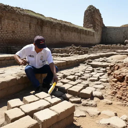 考古学家正在仔细挖掘一座中世纪城堡的废墟。