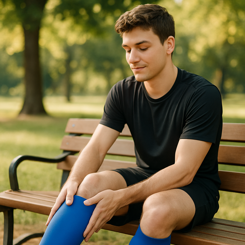 戴压缩护套有助于减轻腿部疲劳。
