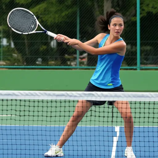 这位网球选手每天坚持练习，进步很快。