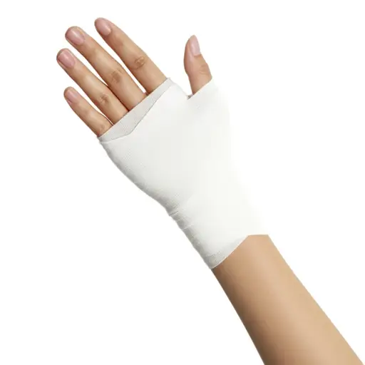 她的手腕上缠着绷带。