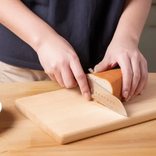 她给自己切了一片面包。