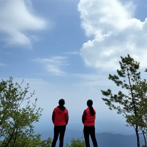 他们在山顶停下来欣赏风景。