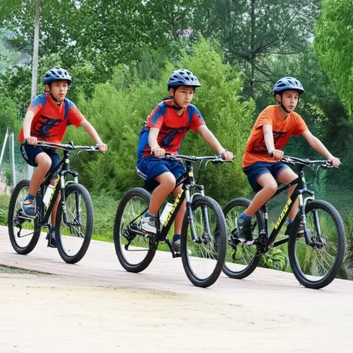 三个男孩骑着山地自行车从我们身边过去了。