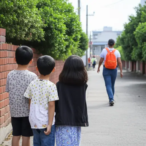 孩子们好奇地看着那个陌生人沿着他们的街道行走。