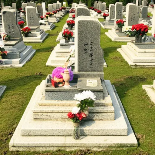 墓地里每个坟墓前都摆放了鲜花。