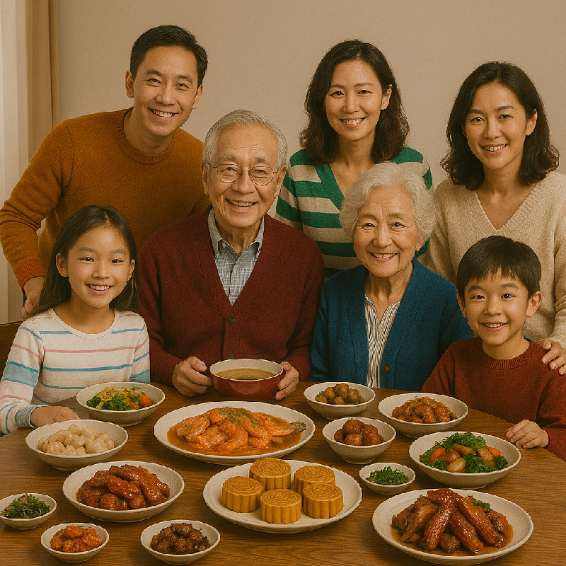 爷爷奶奶为中秋节准备了一桌团圆饭。