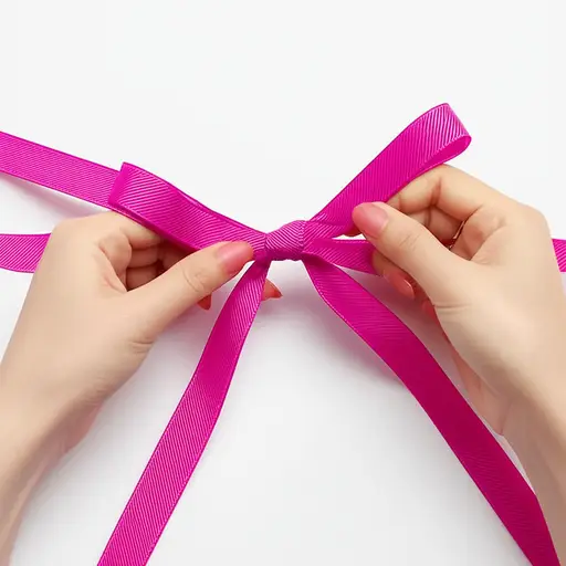 她把丝带紧紧地系成一个蝴蝶结。