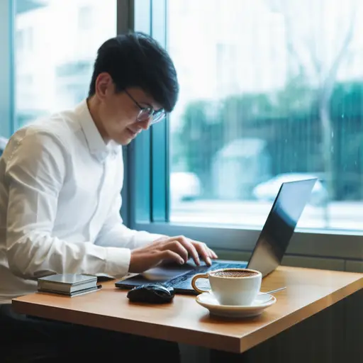 我通常在咖啡店用笔记本电脑工作。