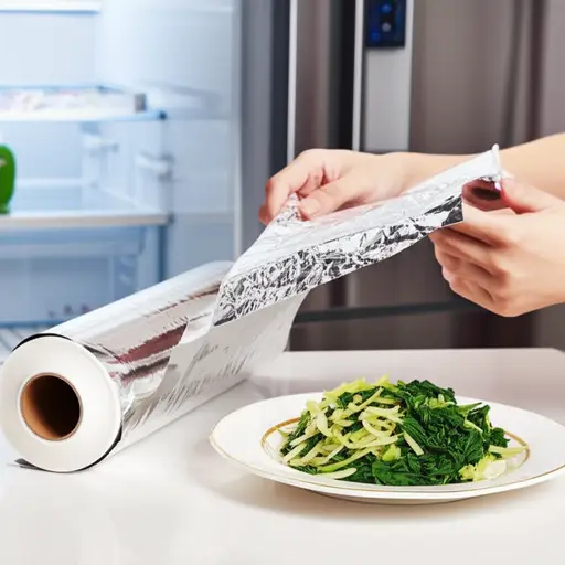 将剩菜用铝箔包好再放入冰箱。