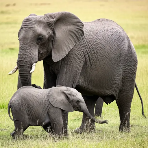 这只雌象在照顾她的小象。