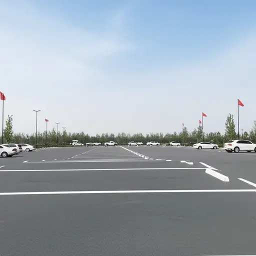 这个停车场很大，有很多空位。