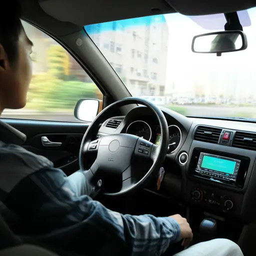 出租车司机在路上听着收音机。