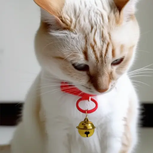 猫咪的新项圈上有个铃铛。
