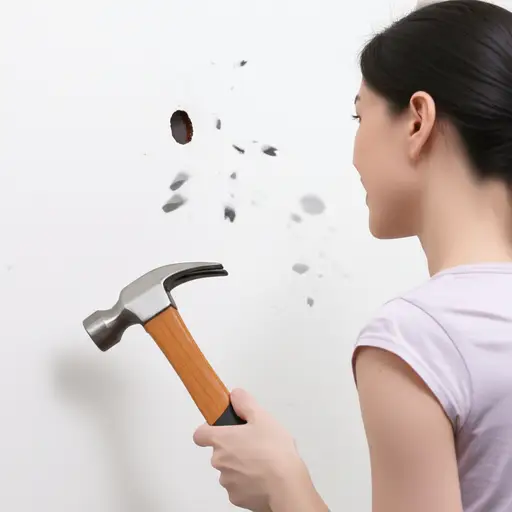 她拿了把锤子在墙上敲了个洞。