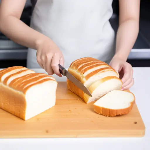 她给自己切了一片面包。