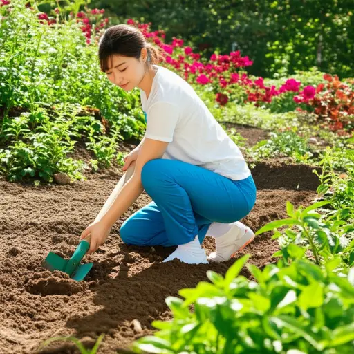 在花园里挖土是很好的锻炼。