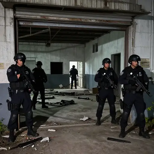 根据线报，当局突袭了该团伙的藏匿处，并缴获了大量武器。