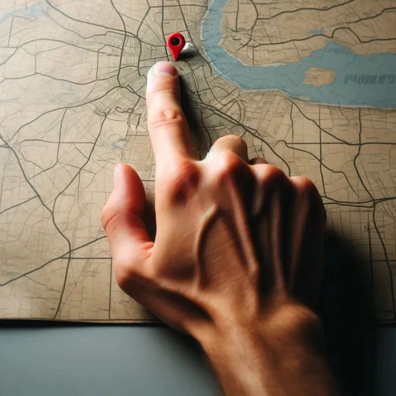 他指着地图告诉我们要去的地方。