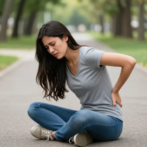 摔倒后，她感到臀部疼痛。