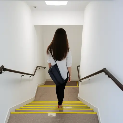 她(那时)在楼梯顶端等我。