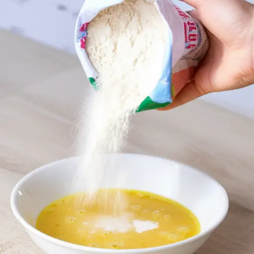 将面粉加入鸡蛋和牛奶中。