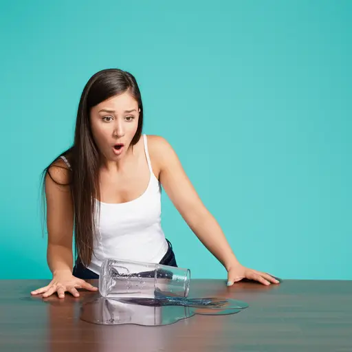 她不小心打翻了一杯水。