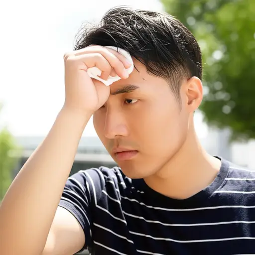 我擦去额头上的汗水。