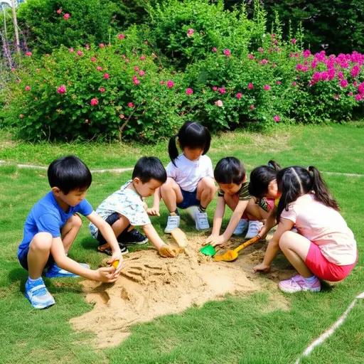 孩子们经常在花园里玩泥土和沙子。
